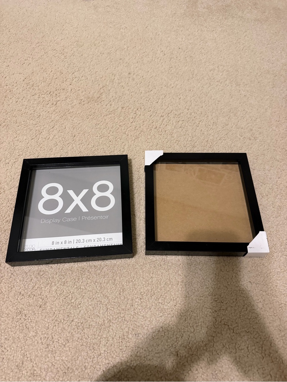 2 pack Black 8x8 Display Case Shadowbox frame. Black wood studio decor